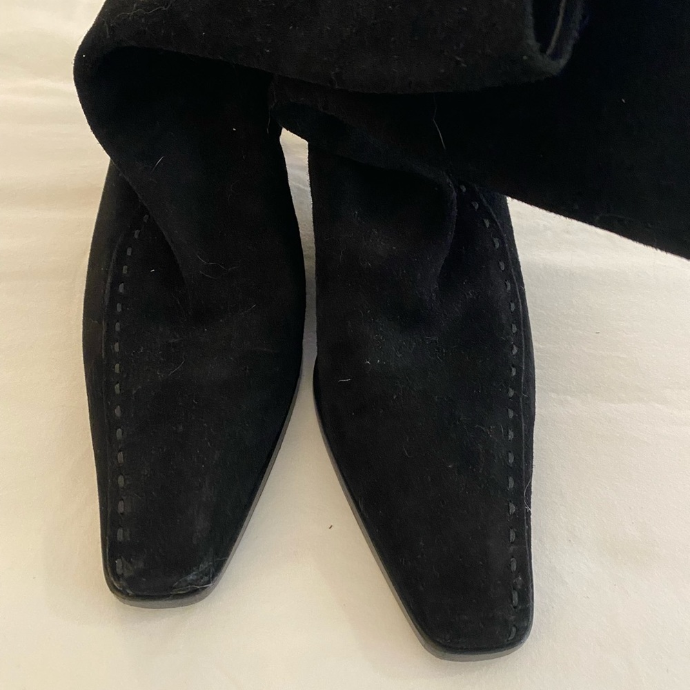 Prada Black Suede Ankle Boots with Stitching